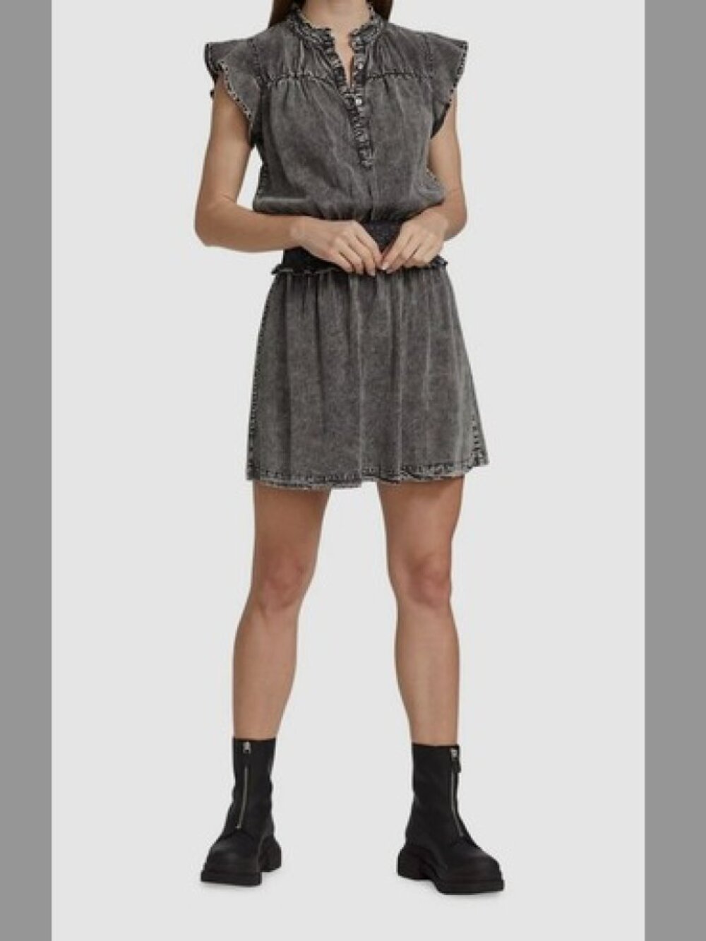 Rails Amina Mini Dress Black Acid Wash Sz S